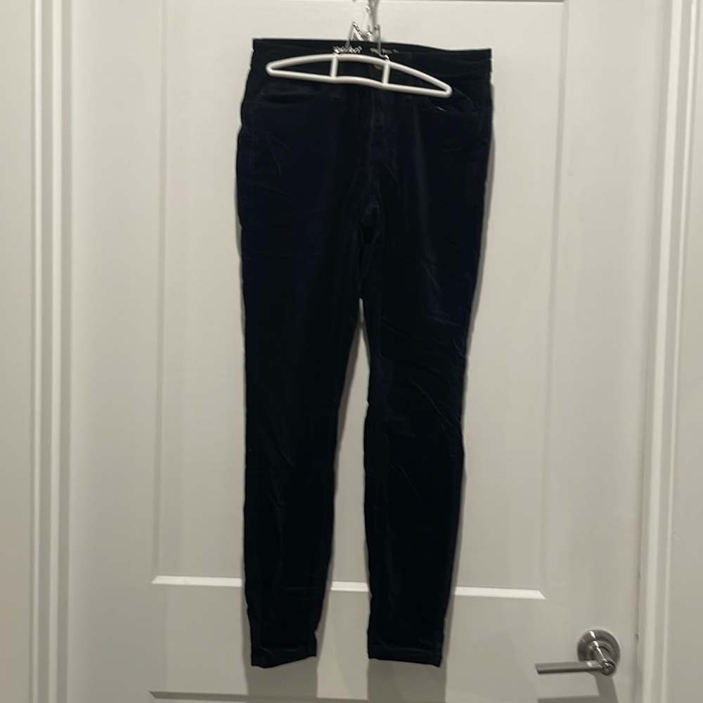 Black “velvet” high rise skinny pants
